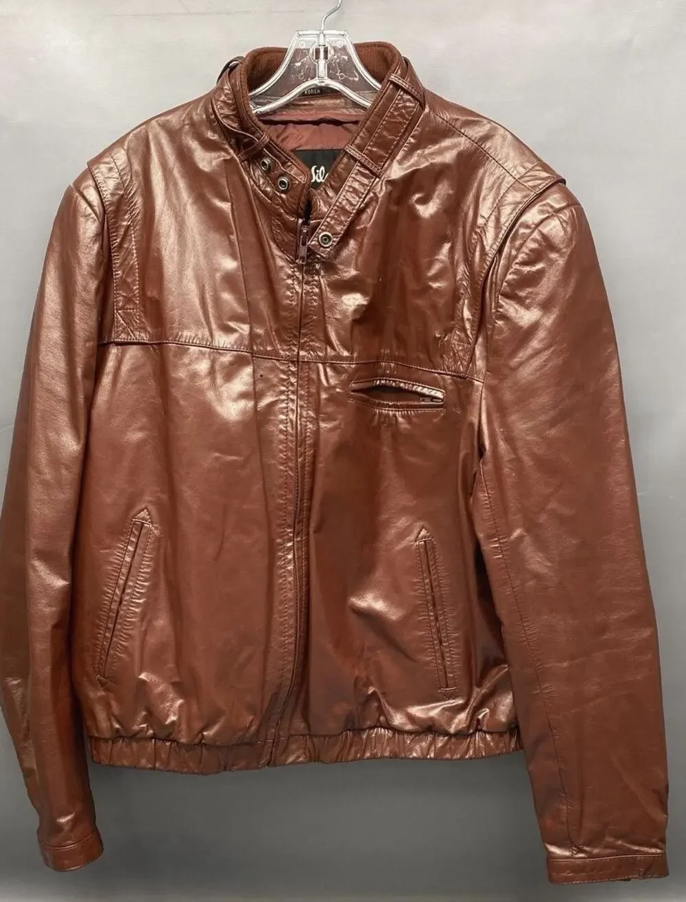 Vtg Wilsons 70s Cafe Racer Moto Leather Jacket Red/Brown Mens 48 XL Distressed
